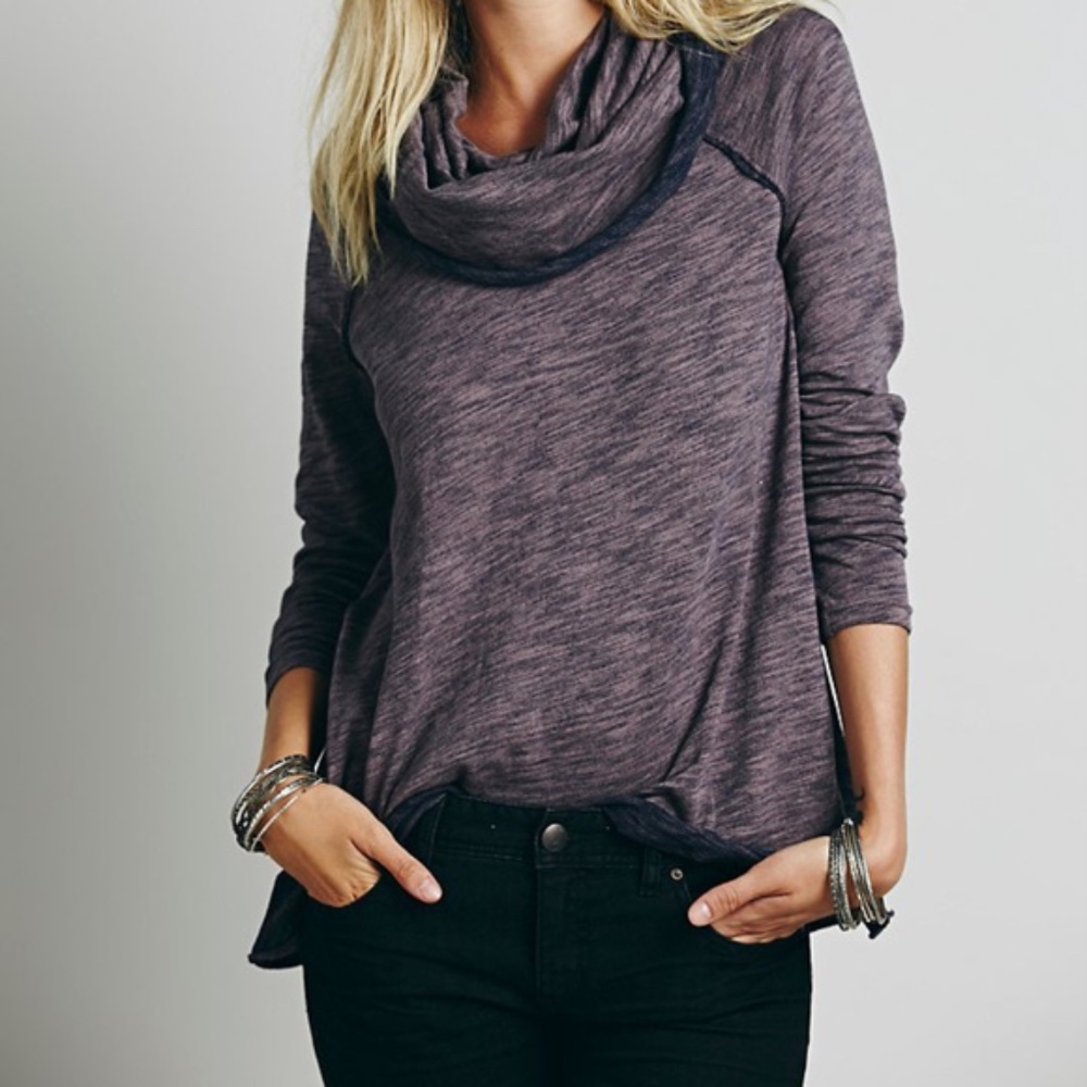 Free People Beach Cocoon Cowl Neck Pullover Purple